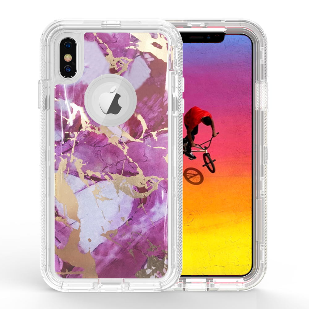 iPHONE Xs Max Marble Design Clear Armor Robot Case (Hot Pink)